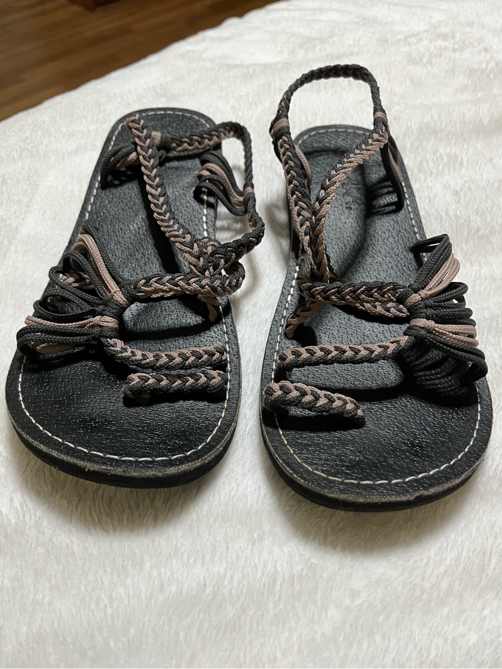 Braided Strap Black Brown Women's Sandals